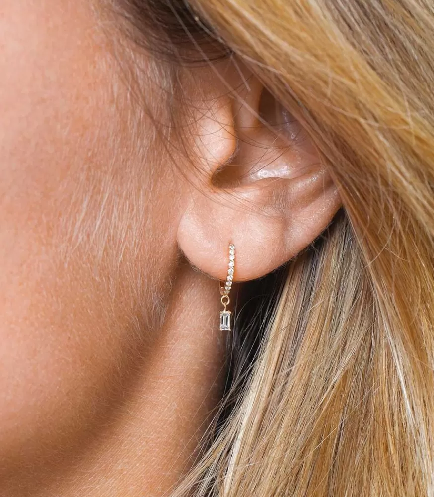 Femme And... Paris Creole Or Jaune Demi-Pavee Diamants Et 1 Diamant Baguette