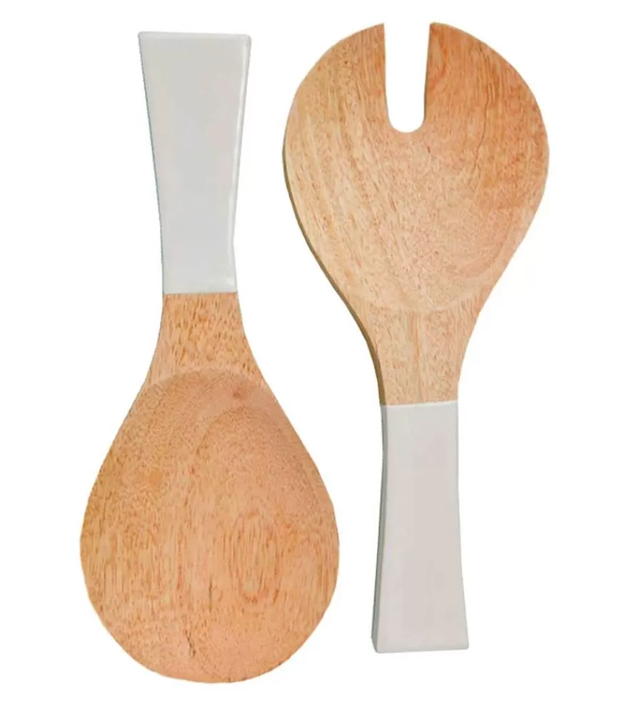 Be Home Grands Couvert De Service En Bois De Manguier Et Email Blanc