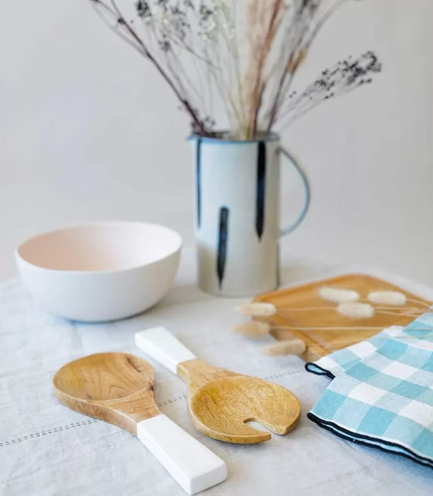 Be Home Grands Couvert De Service En Bois De Manguier Et Email Blanc