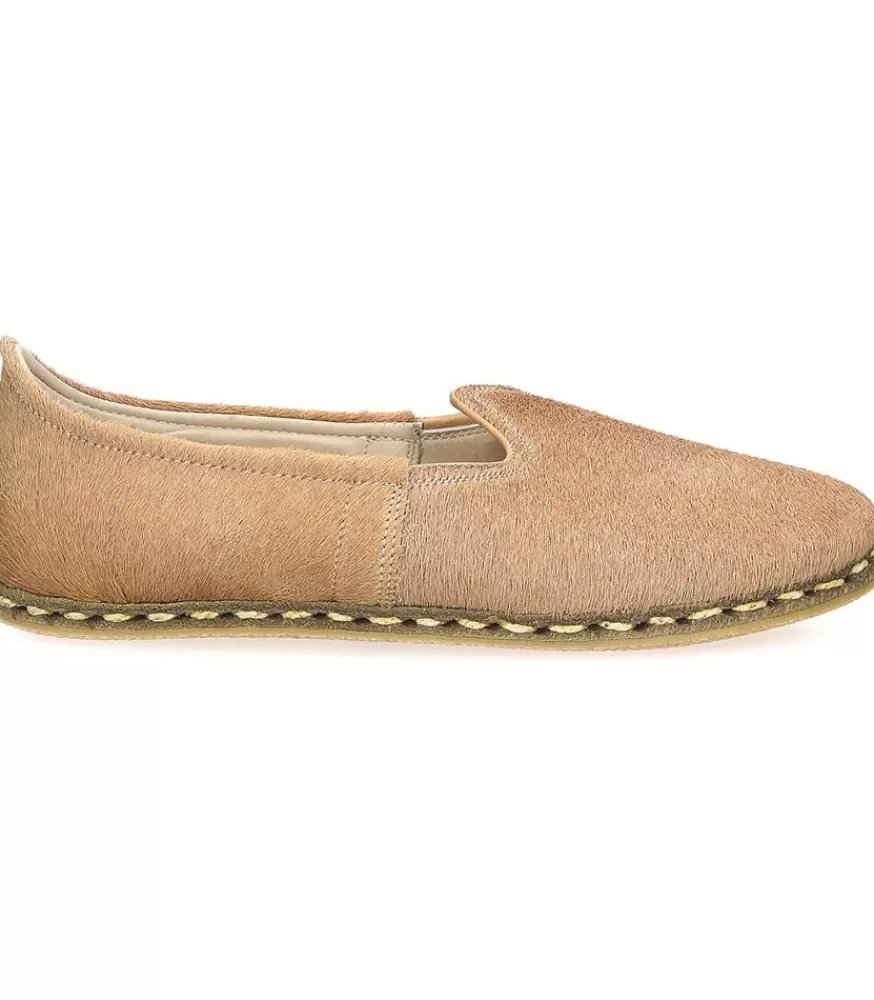 Femme Saanas Mocassins Classique Cuir A Poils Beige