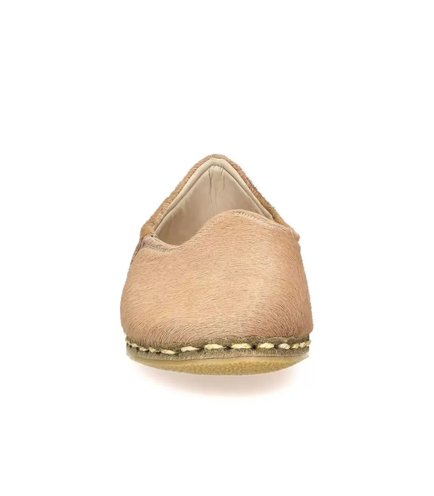 Femme Saanas Mocassins Classique Cuir A Poils Beige