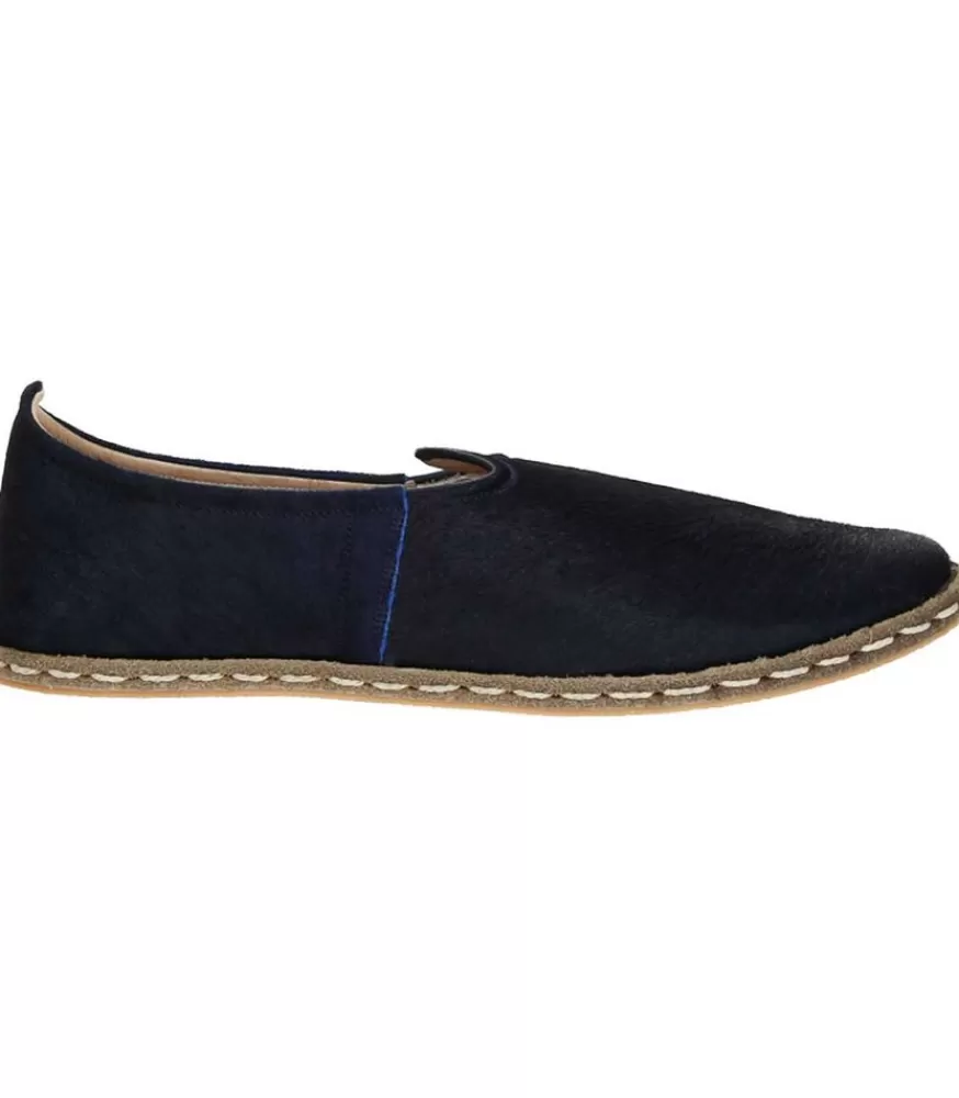 Femme Saanas Mocassins Classique Cuir A Poils Bleu Nuit