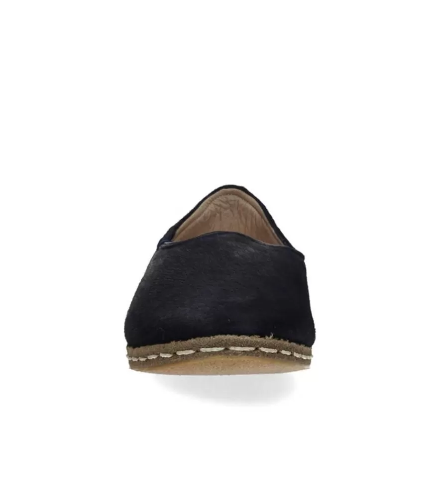 Femme Saanas Mocassins Classique Cuir A Poils Bleu Nuit