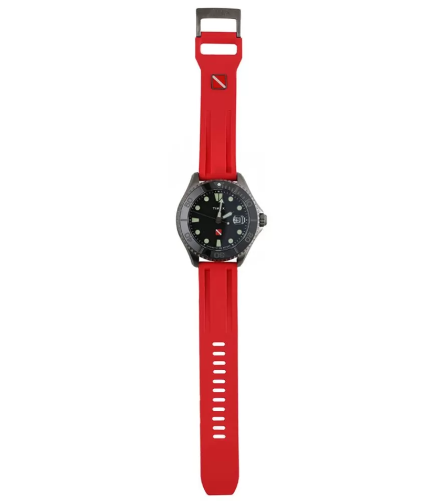 Homme Timex Montre Automatique Tiburon En Titane Cadran Noir Et Bracelet Rouge