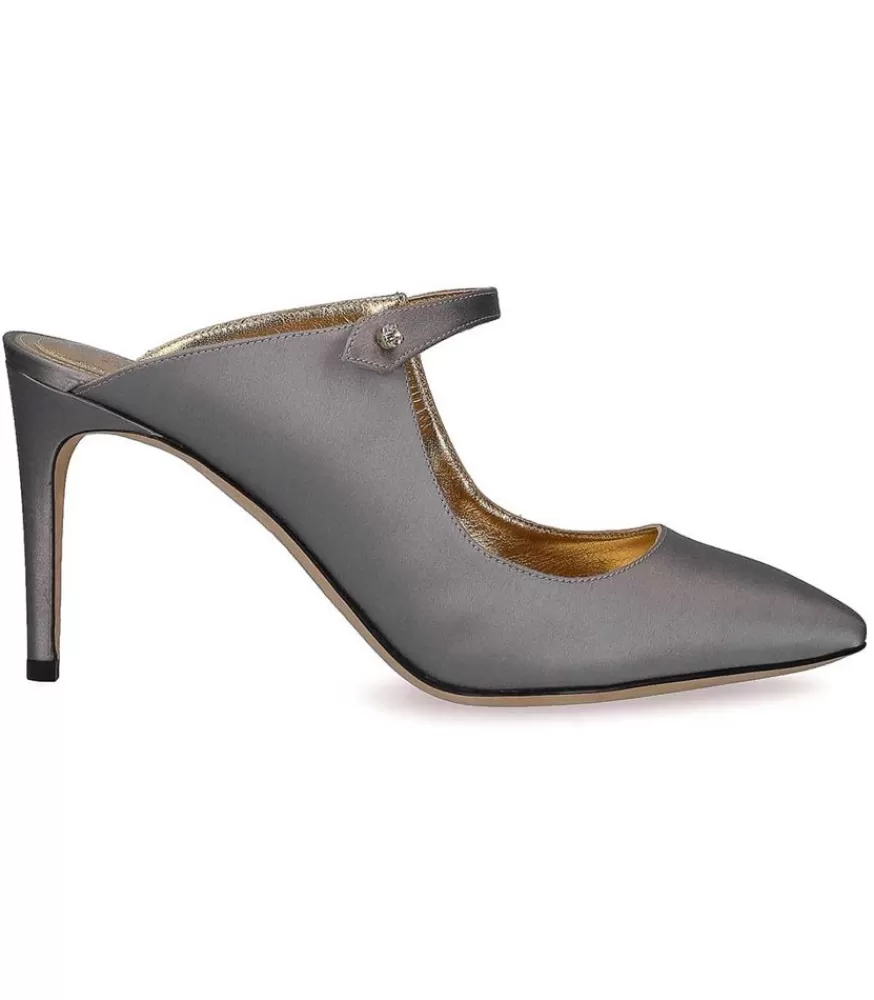 Femme Alberta Ferretti Mules A Talon En Soie Argentees