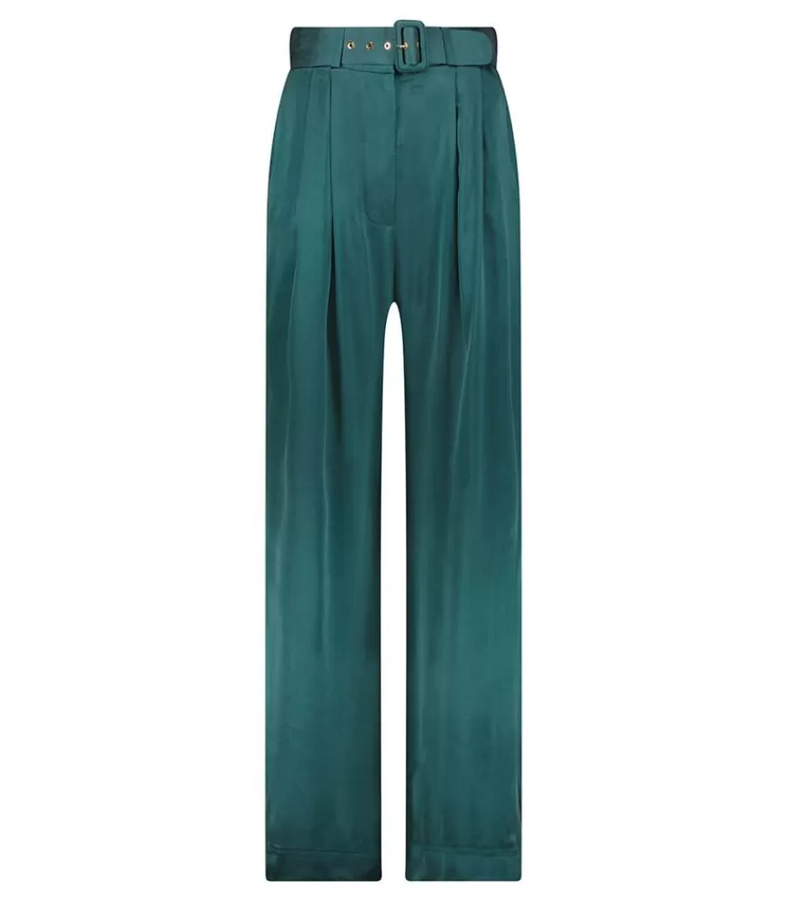 Femme Zimmermann Pantalon Ample Tuck En Satin De Soie Jade