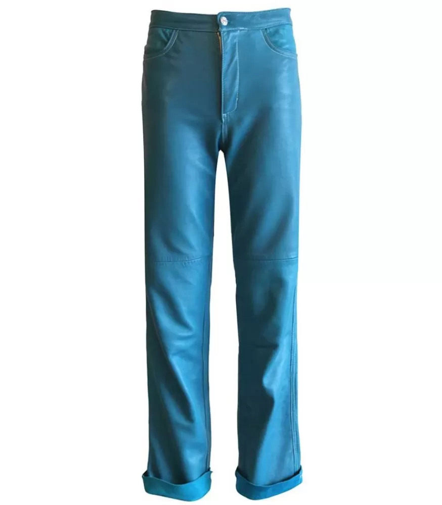 Femme Victoria Leivissa Pantalon En Cuir Bleu Turquoise