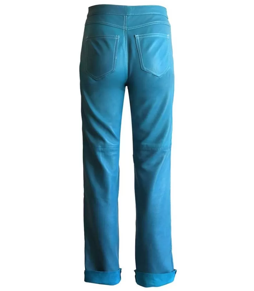 Femme Victoria Leivissa Pantalon En Cuir Bleu Turquoise