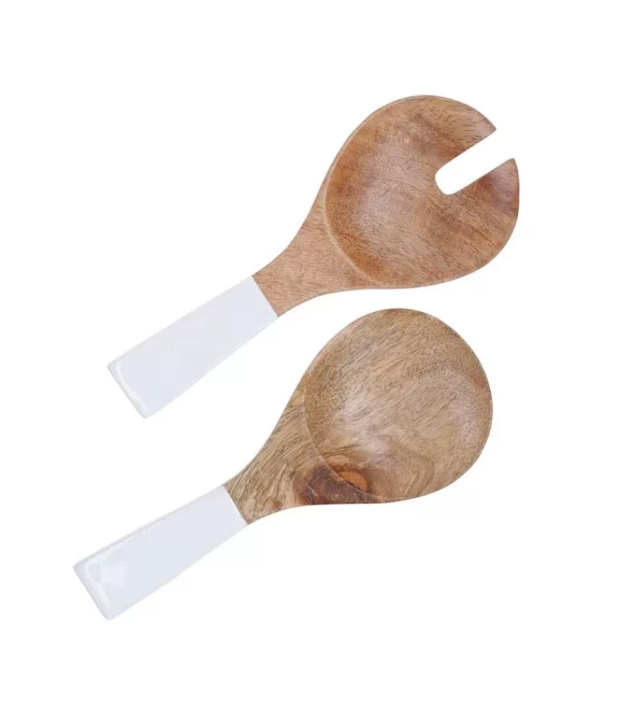 Be Home Petits Couverts De Service En Bois De Manguier Et Email Blanc