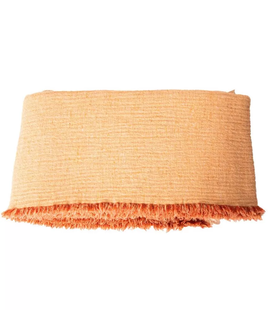 Maison de Vacances Plaid En Laine Vierge Et Coton Laves Henne / Melon 150 X 250 Cm