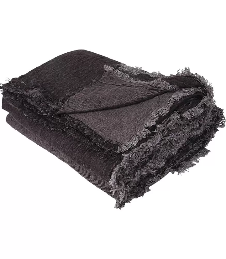 Maison de Vacances Plaid En Lin Vice Versa Frange Charbon/Anthracite 140 X 250 Cm