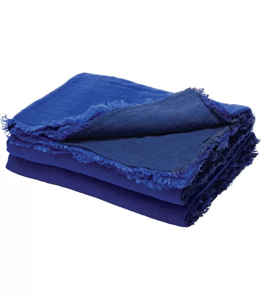 Maison de Vacances Plaid En Lin Vice Versa Frange Cobalt/Indigo 140 X 250 Cm