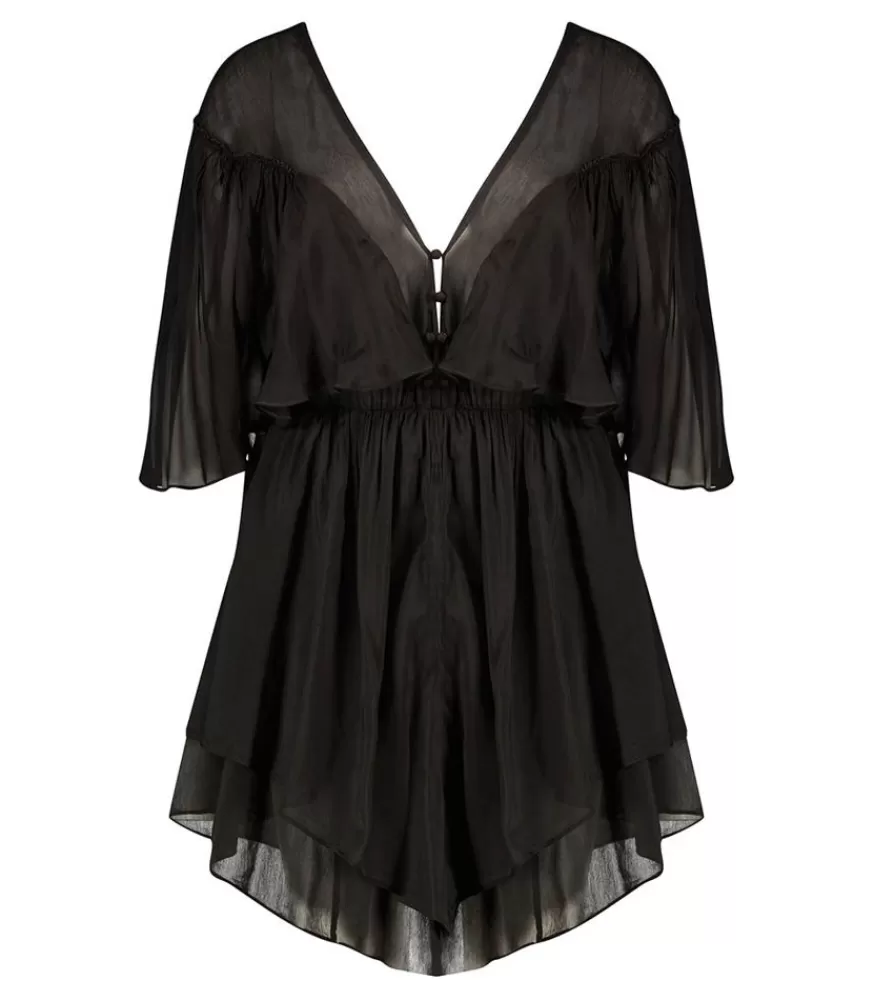 Femme Forte Forte Robe Courte En Coton Et Soie Noir