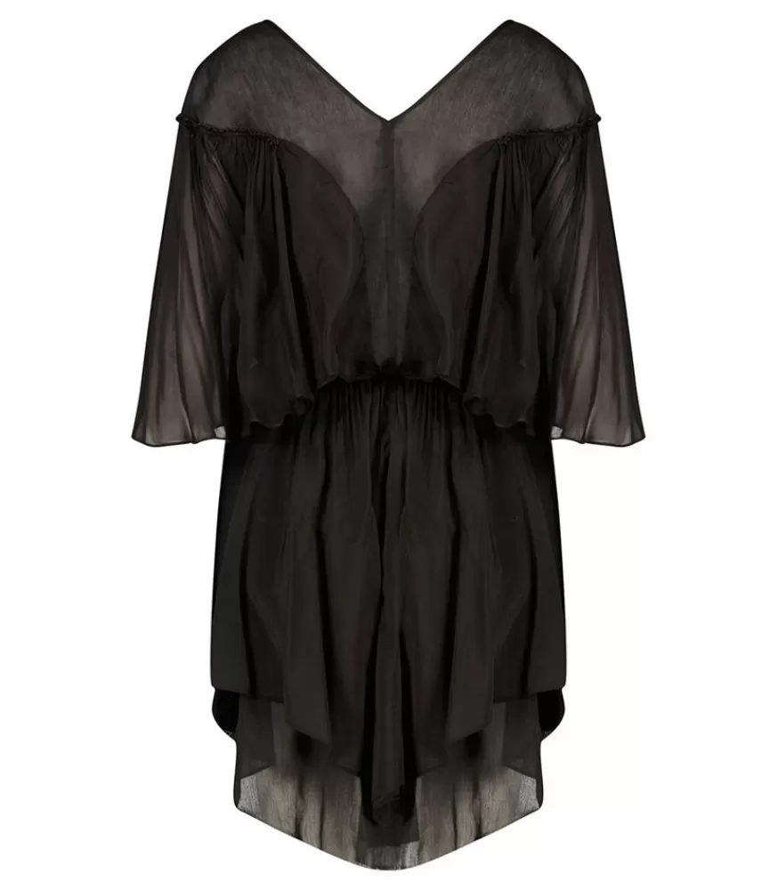 Femme Forte Forte Robe Courte En Coton Et Soie Noir