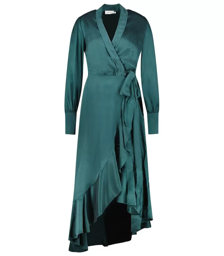 Femme Zimmermann Robe Portefeuille Longue En Soie Jade