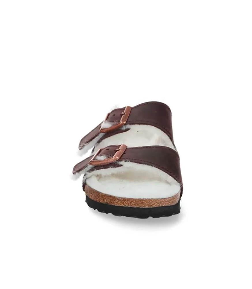 Femme Birkenstock Sandales Arizona Shearling Habana Etroite