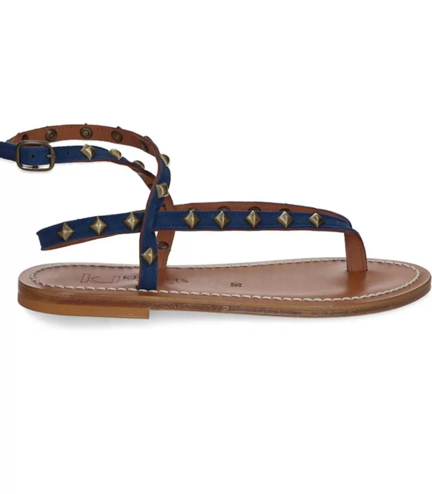 Femme K.Jacques Sandales Deltapyr Cuir Velours Bleu Bronze