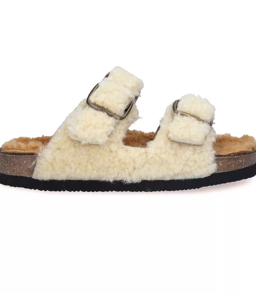 Femme Bosabo Sandales Shearling Champagne/Camel