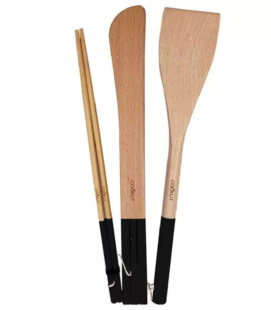 Cookut Set 3 Ustensiles Baguette + Spatule + Pince En Bois Graphite