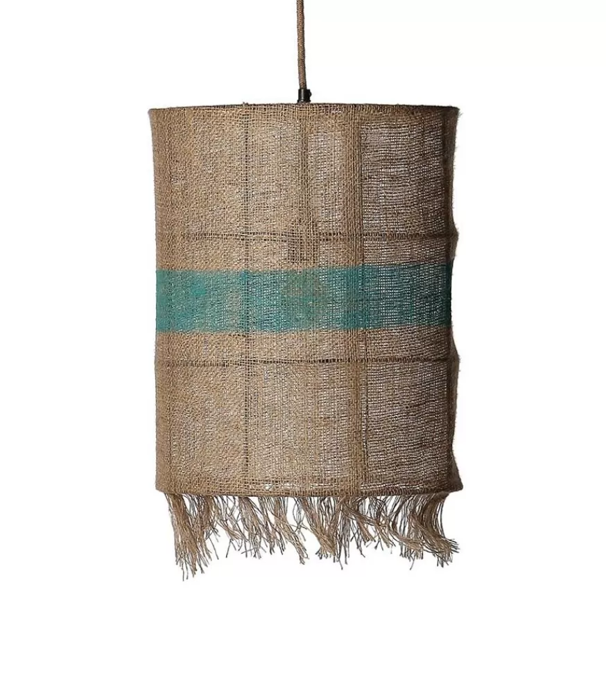 Manufactori Suspension Rectangulaire En Jute Et Bande Turquoise