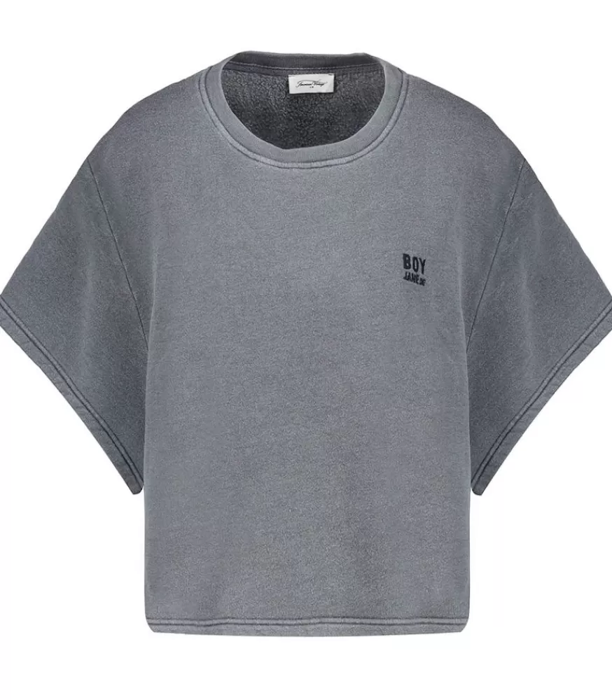 Femme American Vintage Sweat-Shirt Crop "Boy Jane De" Brode Carbone Vintage