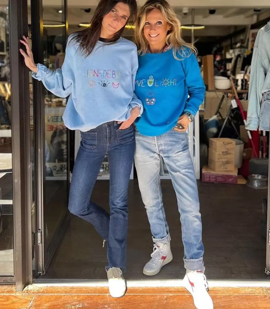 Femme We Are One Project Sweat-Shirt Vintage Brode Love Light Bleu Marine