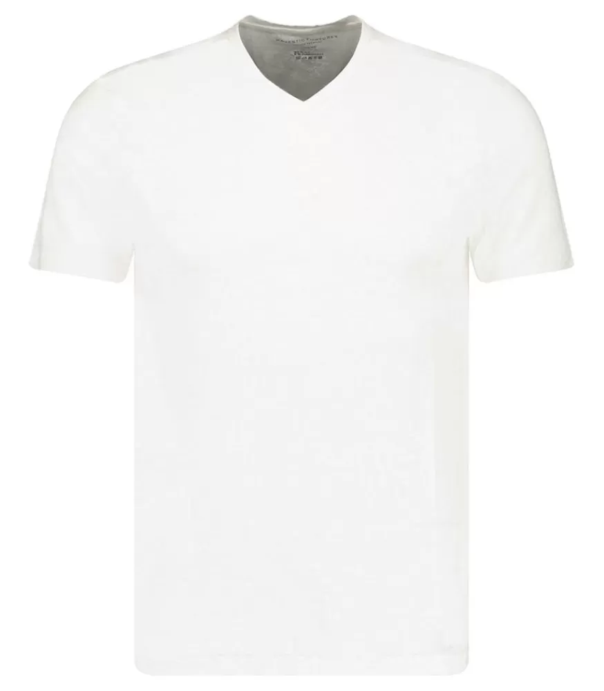 Homme Majestic Filatures Tee-Shirt Homme Col V Manches Courtes Lin Blanc