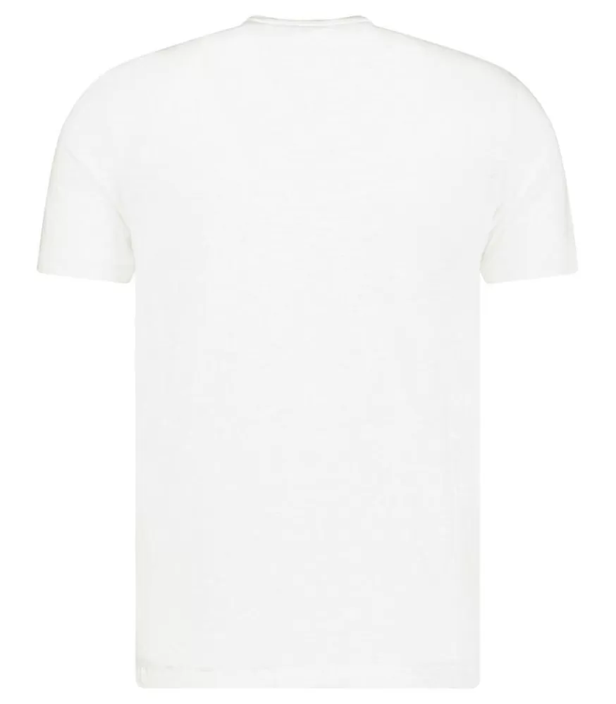 Homme Majestic Filatures Tee-Shirt Homme Col V Manches Courtes Lin Blanc