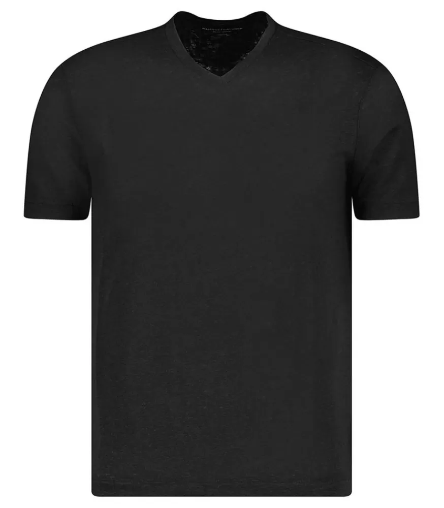 Homme Majestic Filatures Tee-Shirt Homme Col V Manches Courtes Lin Noir