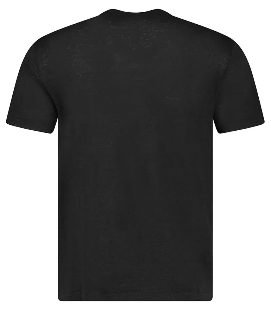 Homme Majestic Filatures Tee-Shirt Homme Col V Manches Courtes Lin Noir