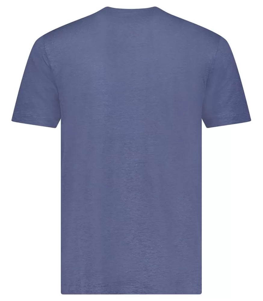 Homme Majestic Filatures Tee-Shirt Homme Col V Manches Courtes Lin Venice Blue