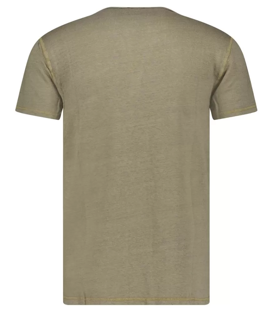 Homme Majestic Filatures Tee-Shirt Homme Tunisien En Lin Manches Courtes Militaire