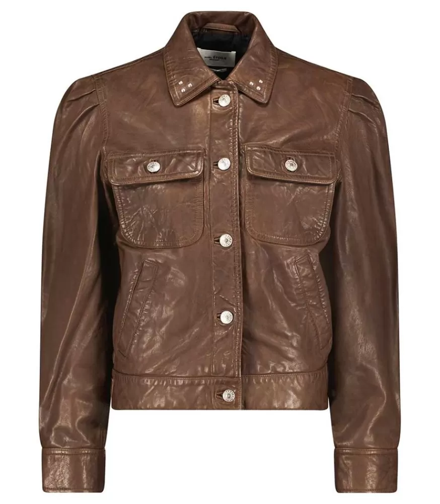 Femme Marant Étoile Veste En Cuir Bering Dark Khaki