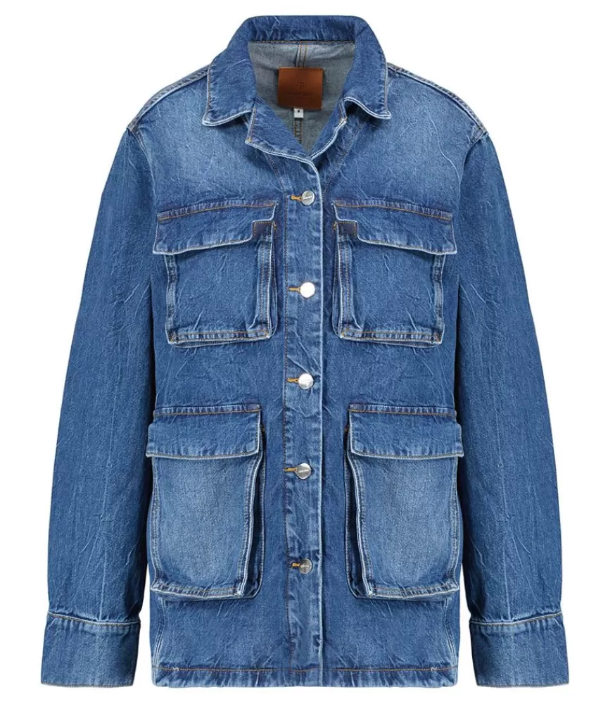 Femme Anine Bing Veste Utilitaire En Jean Alden Artic Blue